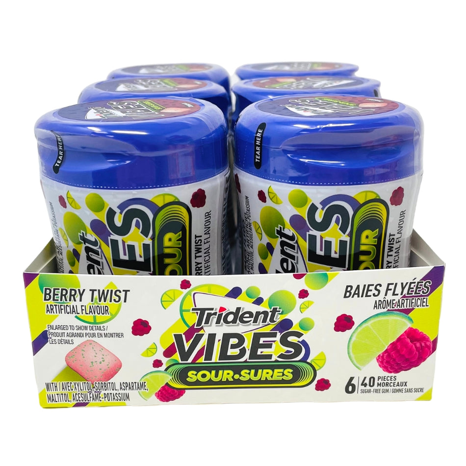 Trident Vibes Sour Berry Twist 40 Piece Gum Bottle - 6 Pack