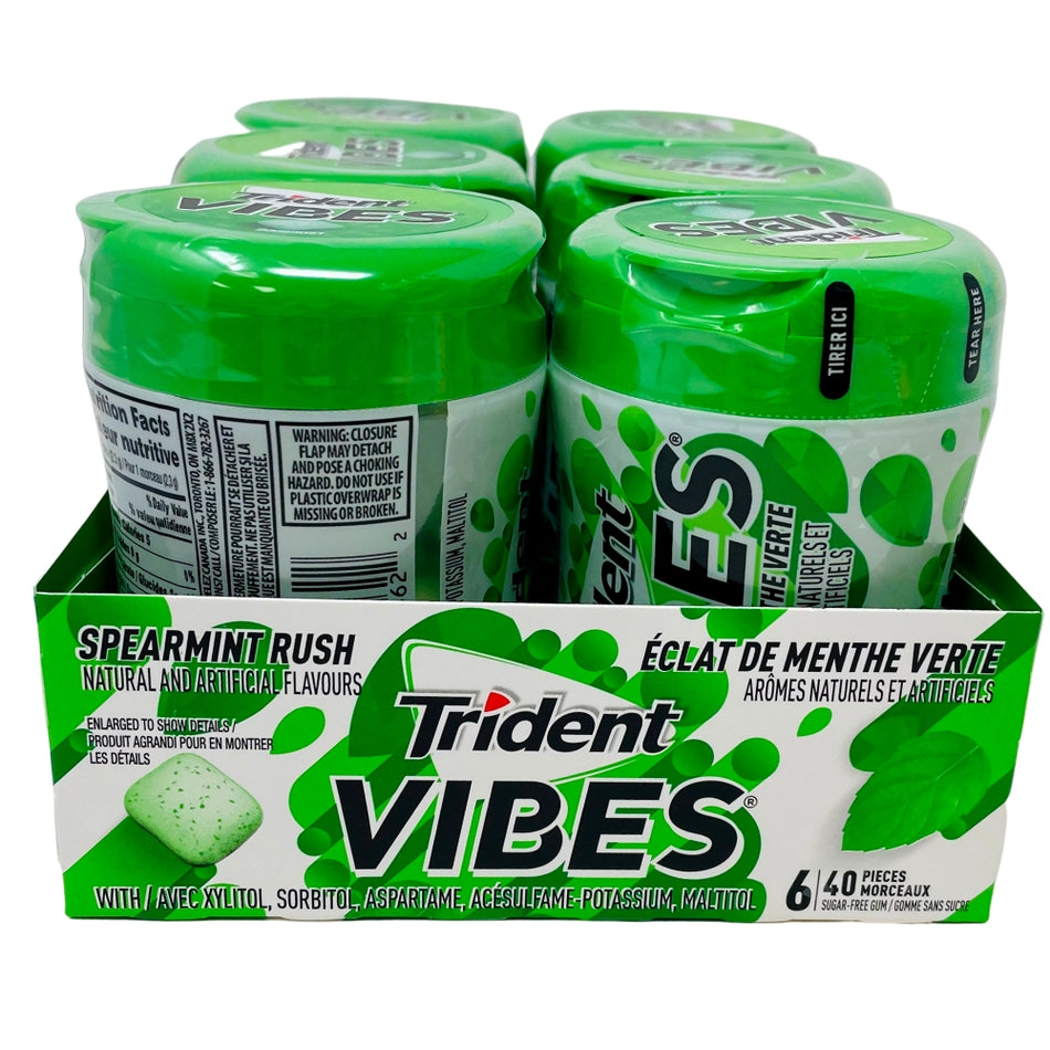 Trident Vibes Spearmint Rush 40 Piece Gum Bottle - 6 Pack