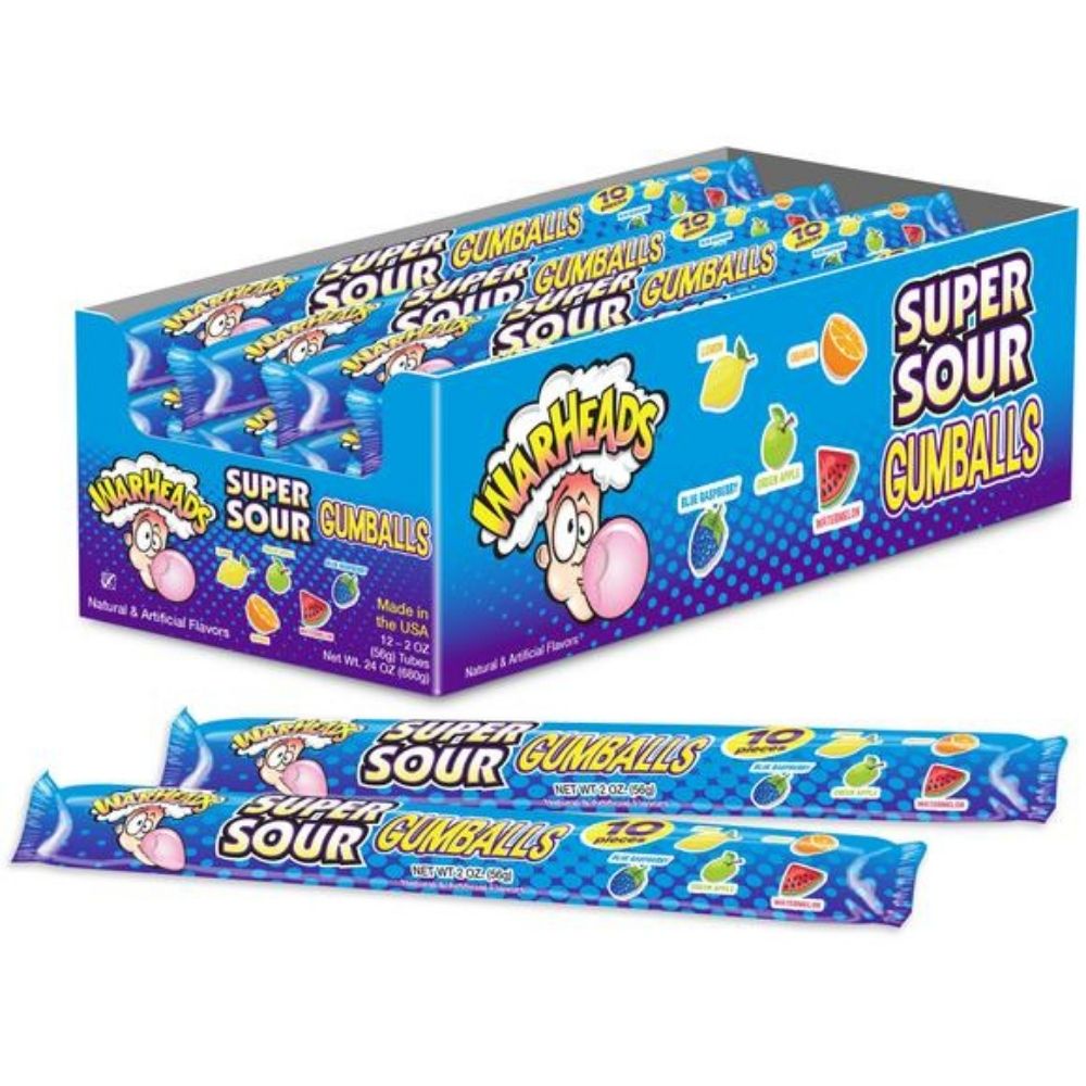 Warheads Super Sour 10 Gumball Tube 2oz - 12CT