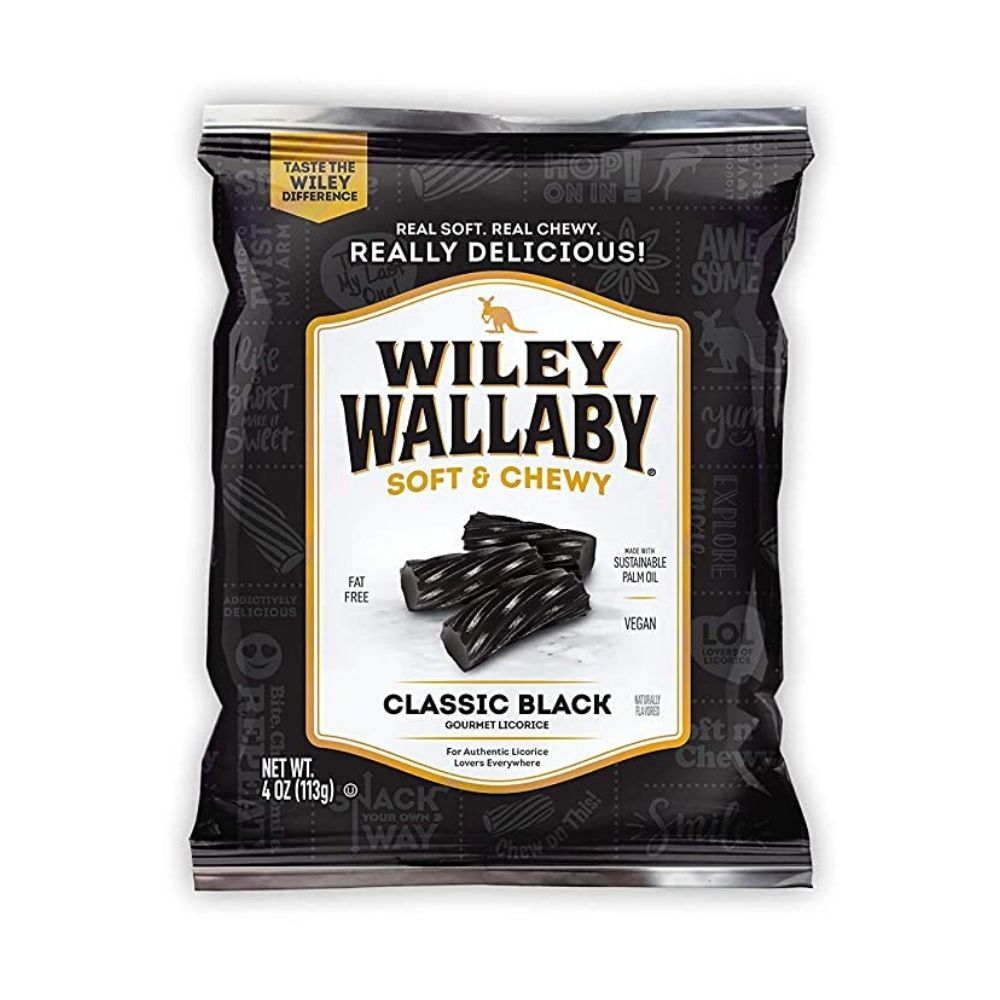 Wiley Wallaby Classic Black Licorice Candy 4oz - 16 Pack
