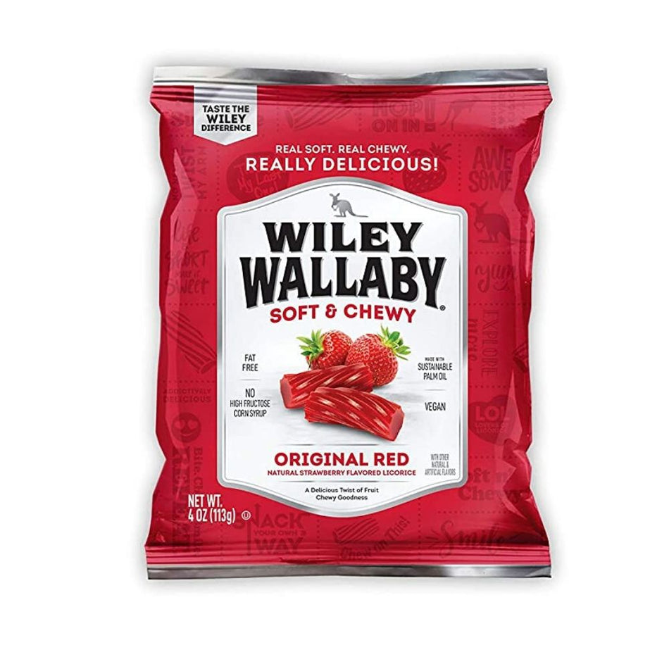Wiley Wallaby Classic Red Licorice Candy 4oz - 16 Pack