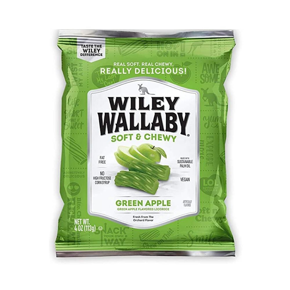 Wiley Wallaby Green Apple Licorice Candy 4oz - 16 Pack