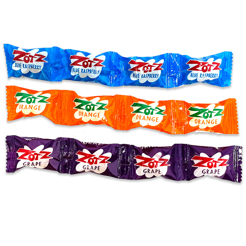 Zotz Fizz Power Candy Strings Blue Raspberry Orange Grape - 48 Pack