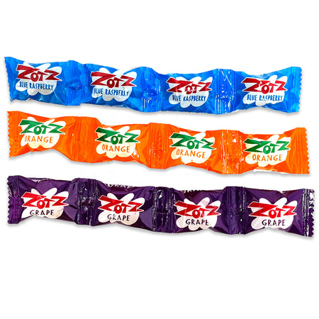 Zotz Fizz Power Candy Strings Blue Raspberry Orange Grape - 48 Pack